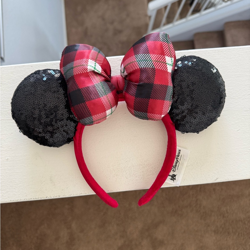 Disney Mickey Plaid Bow Sequin Ears Headband